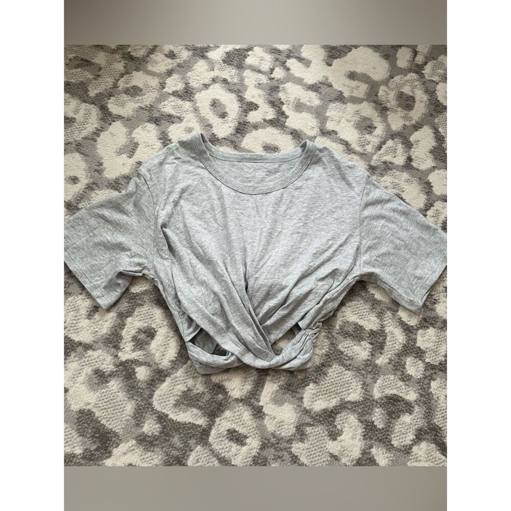 Aerie Small S Women’s Light Heather Gray T-Shirt Tie Crop Cropped Casual Comfy